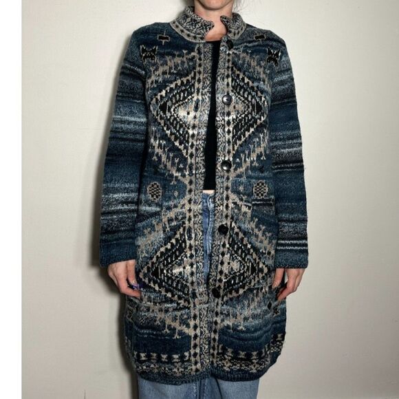 Gorgeous J.Jill Oversized Blue Tapestry Shrug Sweater Size Small - Picture 6 of 9